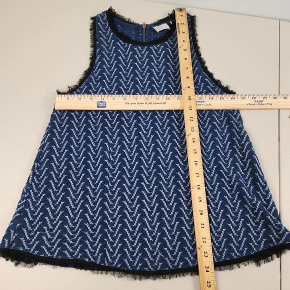 POSTMARK Anthropologie Sleeveless Blue White Textured Black Trim Back Zipper Top - Picture 10 of 10